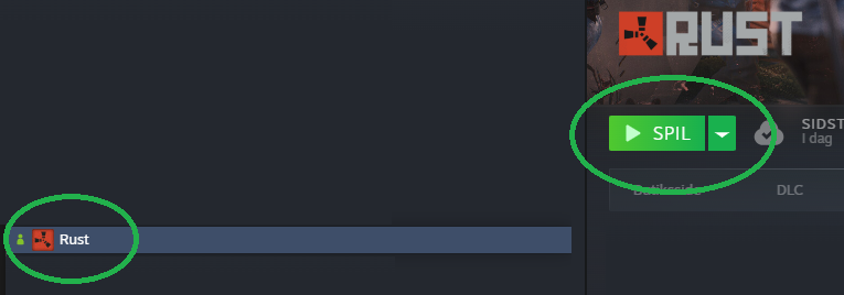 Start Rust fra Steam